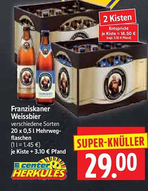 Franziskaner Weissbier verschiedene Sorten 20 x 0,5 l Mehrwegflaschen