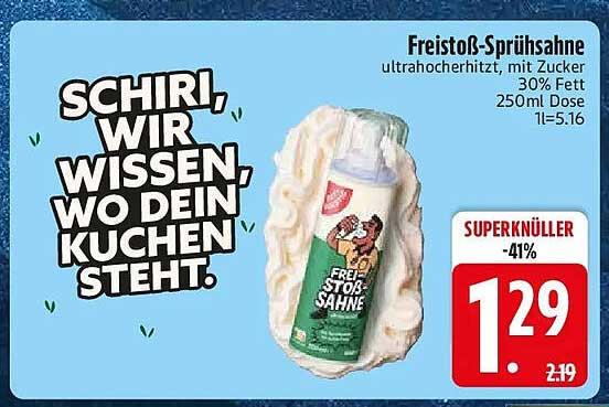Frei­tos®-Sprühsahne ultrahocherhitzt, mit Zucker 30% Fett 250 ml Dose 1l=5.16