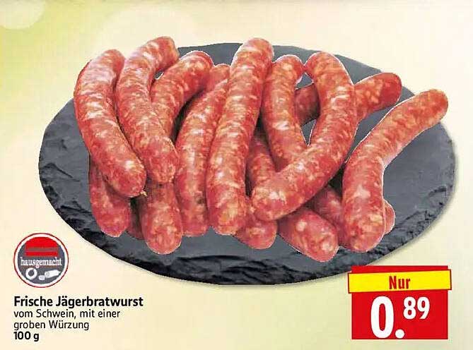 Frische Jägerbratwurst vom Schwein, mit einer groben Würzung 100 g