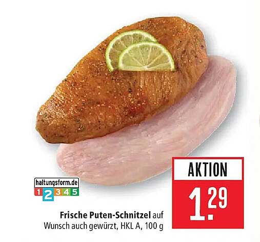 Frische Puten-Schnitzel auf Wunsch auch gewürzt, HKL A, 100 g