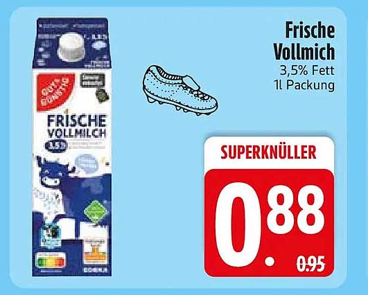 Frische Vollmilch 3,5% Fett 1l Packung