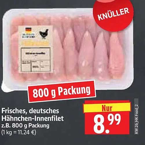 Frisches, deutsches Hähnchen-Innenfilet z.B. 800 g Packung