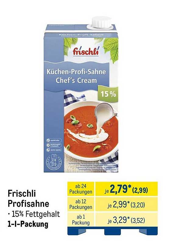 Frischli Profisahne • 15% Fettgehalt 1-l-Packung