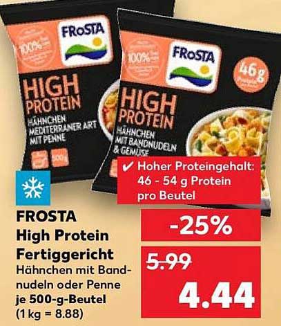FROSTA High Protein Fertiggericht Hähnchen mit Bandnudeln oder Penne je 500-g-Beutel (1 kg = 8.88)