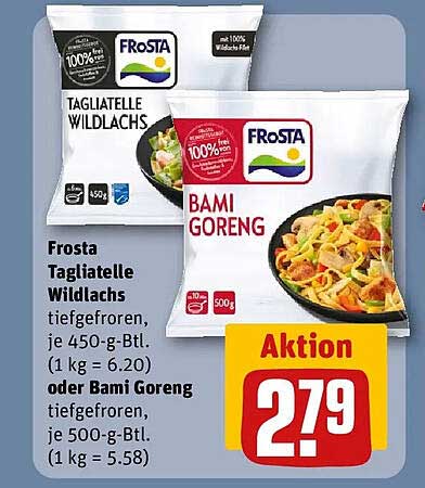 Frosta Tagliatelle Wildlachs tiefgefroren, je 450-g-Btl. (1 kg = 6.20) oder Bami Goreng tiefgefroren, je 500-g-Btl. (1 kg = 5.58)