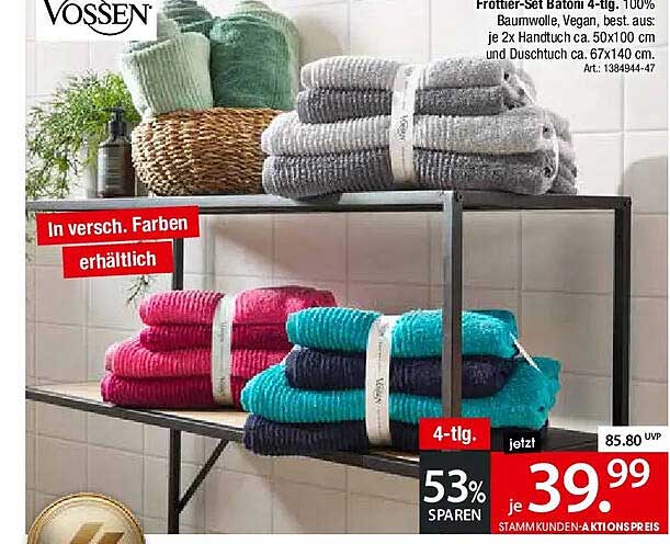 Frottier-Set Batoni 4-tlg. 100% Baumwolle, Vegan, best. aus: je 2x Handtuch ca. 50x100 cm und Duschtuch ca. 67x140 cm.