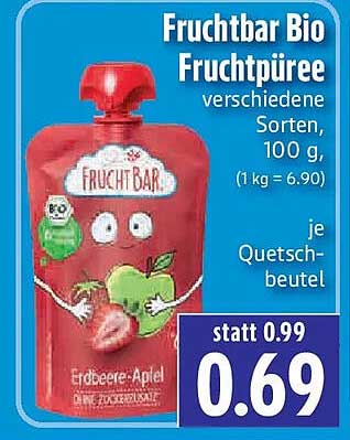 Fruchtbar Bio Fruchtpüree verschiedene Sorten, 100 g, je Quetschbeutel