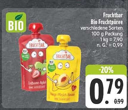 Fruchtbar Bio Fruchtpüree verschiedene Sorten 100 g Packung