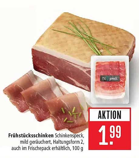 Frühstücksschinken Schinkenspeck, mild geräuchert, Haltungsform 2, auch im Frischepack erhältlich, 100 g