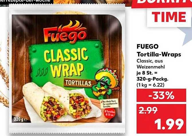 FUEGO Tortilla-Wraps Classic, aus Weizenmehl je 8 St. = 320-g-Packg. (1 kg = 6.22)