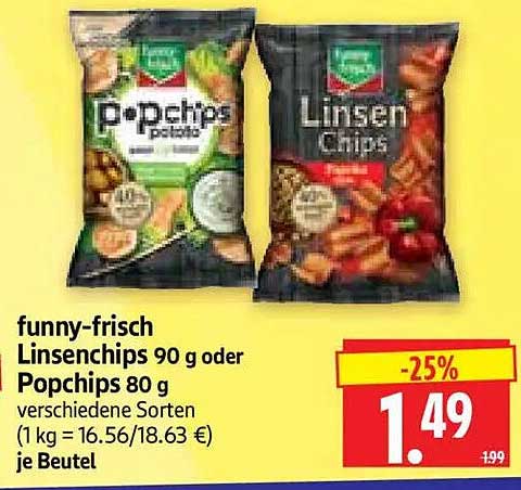 funnny-frisch Linsenchips 90 g oder Popchips 80 g verschiedene Sorten