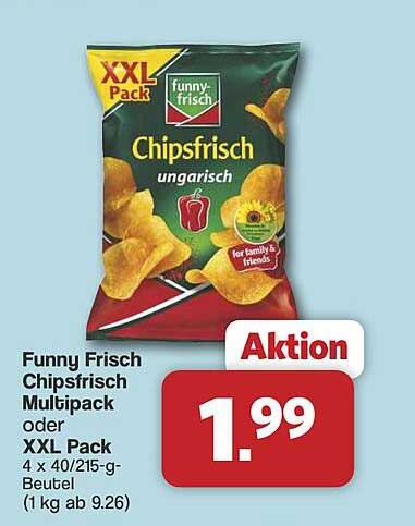 Funny Frisch Chipsfrisch Multipack oder XXL Pack 4 x 40/215-g-Beutel (1 kg ab 9.26)