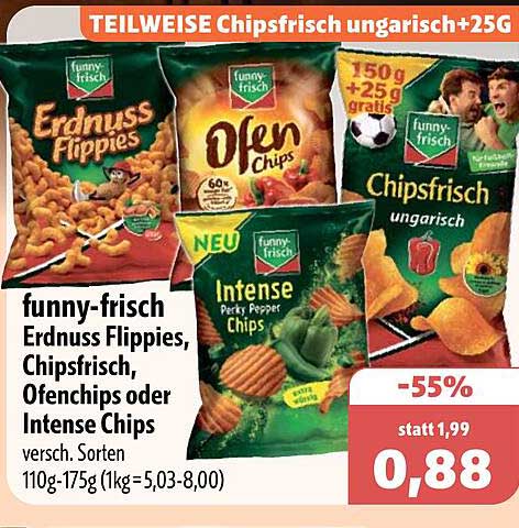 funny-frisch Erdnuss Flippies, Chipsfrisch, Ofenchips oder Intense Chips