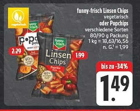 funny-frisch Linsen Chips vegetarisch oder Popchips verschiedene Sorten