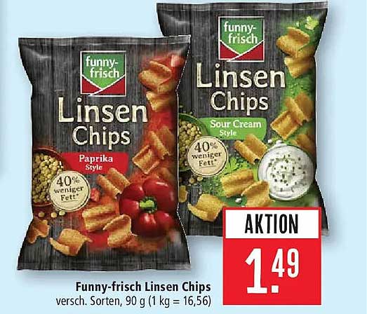 Funny-frisch Linsen Chips versch. Sorten, 90 g (1 kg = 16,56)