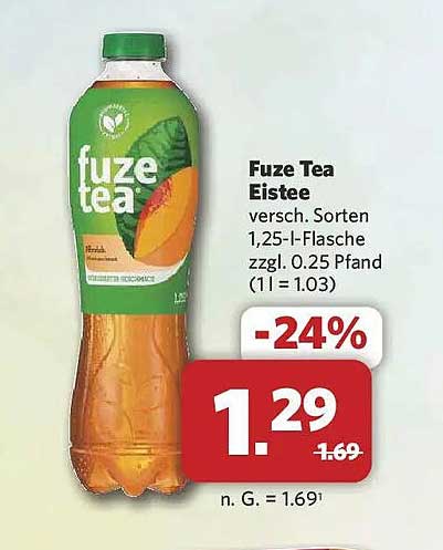 Fuze Tea Eistee versch. Sorten 1,25-l-Flasche zzgl. 0,25 Pfand (1 l = 1.03)