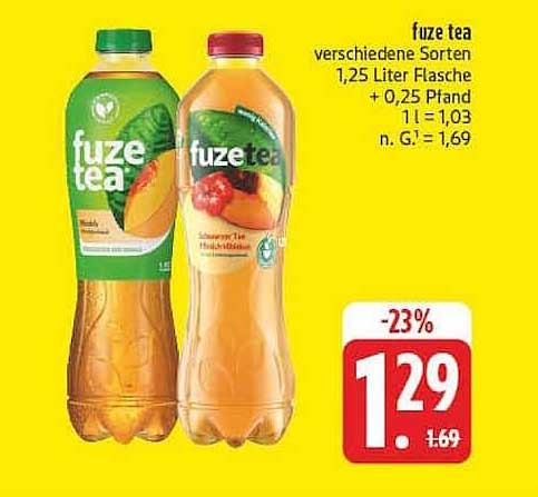 fuze tea verschiedene Sorten 1,25 Liter Flasche + 0,25 Pfand