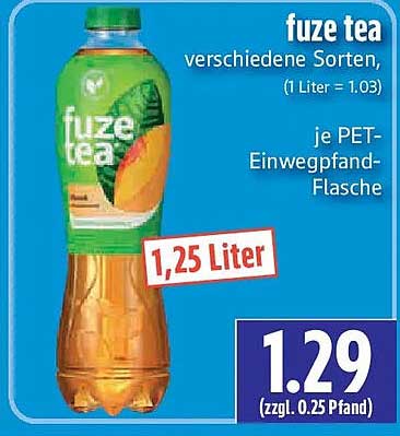 fuze tea verschiedene Sorten, je PET-Einweg-Flasche