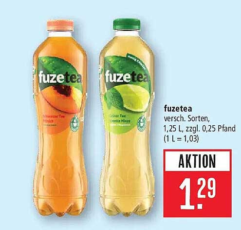 fuzetea versch. Sorten, 1,25 L, zzgl. 0,25 Pfand (1 L = 1,03)