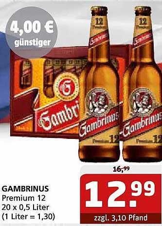 GAMBRINUS Premium 12 20 x 0,5 Liter (1 Liter = 1,30)