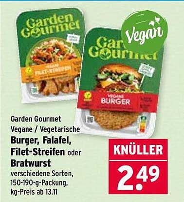 Garden Gourmet Vegane / Vegetarische Burger, Falafel, Filet-Streifen oder Bratwurst