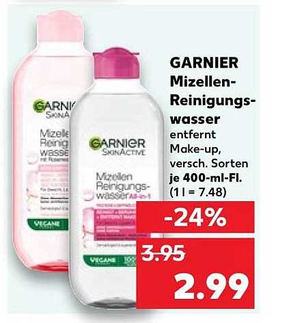 GARNIER Mizellen-Reinigungswasser entfernt Make-up, versch. Sorten je 400-ml-Fl. (1 l = 7.48)