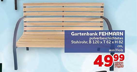 Gartenbank FEHMARN pulverbeschichtetes Stahlrohr, B 120 x T 62 x H 82 cm, aus Holz
