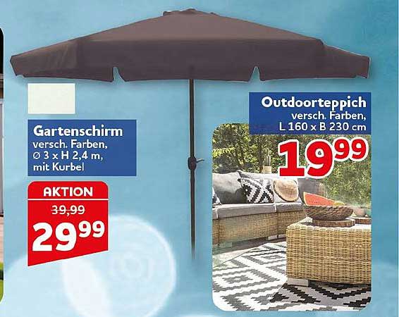 Gartenschirm versch. Farben, Ø 3 x H 2,4 m, mit Kurbel