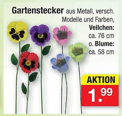 Gartenstecker aus Metall, versch. Modelle und Farben, Veilchen: ca. 76 cm o. Blume: ca. 58 cm AKTION