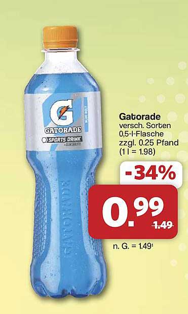 Gatorade versch. Sorten 0,5-l-Flasche zzgl. 0.25 Pfand (1 l = 1.98)
