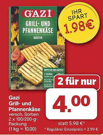 Gazi Grill- und Pfannenkäse versch. Sorten 2 x 100/200-g-Packung (1 kg = 10.00)