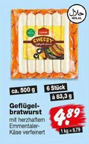 Geflügel-bratwurst mit herzhafter Emmentaler-Käse verfeinert