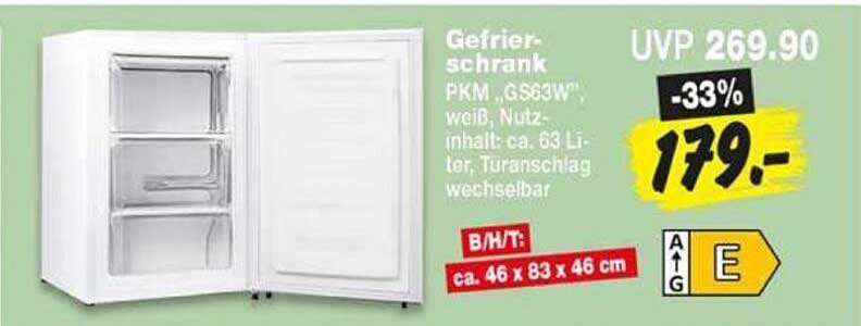 Gefrierschrank PKM GKS63W, weiß, Nutzinhalt ca. 63 Liter, Türanschlag wechselbar