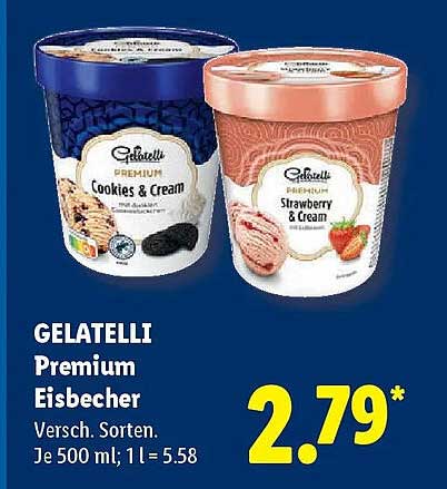 GELATELLI Premium Eisbcher Versch. Sorten. Je 500 ml; 1 l = 5.58
