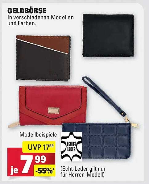 GELDBÖRSE
In verschiedenen Modellen und Farben.