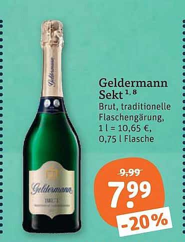 Geldermann Sekt 1,8 Brut, traditionelle Flaschengärung, 0,75 l Flasche