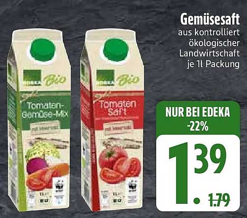 Gemüsesaft aus kontrolliert ökologischer Landwirtschaft je 1l Packung