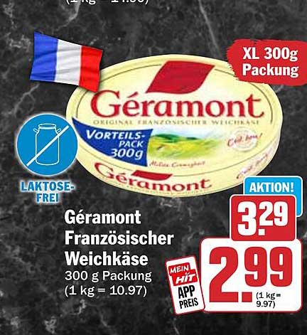 Géramont Französischer Weichkäse 300 g Packung