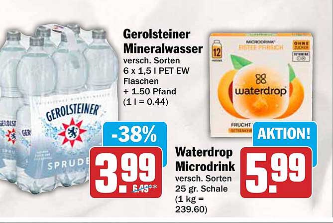 Gerolsteiner Mineralwasser versch. Sorten 6 x 1,5 l PET EW Flaschen + 1.50 Pfand (1 l = 0.44)