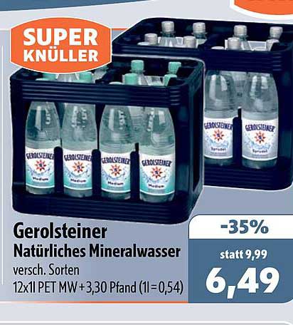 Gerolsteiner Natürliches Mineralwasser versch. Sorten 12x1l PET MW +3,30 Pfand (1l=0,54)