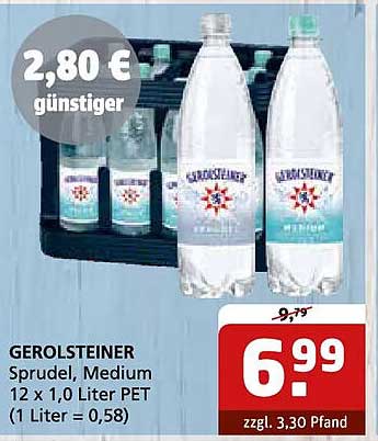 GEROLSTEINER Sprudel, Medium 12 x 1,0 Liter PET (1 Liter = 0,58)