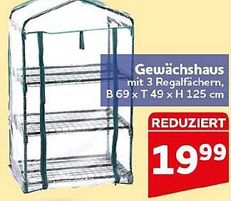 Gewächshaus mit 3 Regalfächern, B 69 x T 49 x H 125 cm