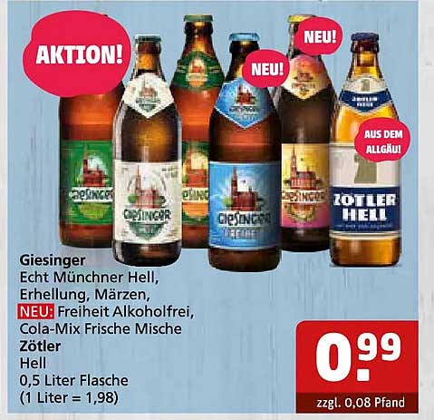 Giesinger Echt Münchner Hell, Erhellung, Märzen, NEU: Freiheit Alkoholfrei, Cola-Mix Frische Mische, Zötler Hell, 0,5 Liter Flasche