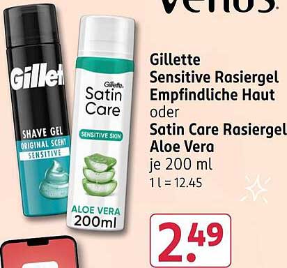 Gillette Sensitive Rasiergel Empfindliche Haut oder Satin Care Rasiergel Aloe Vera je 200 ml
