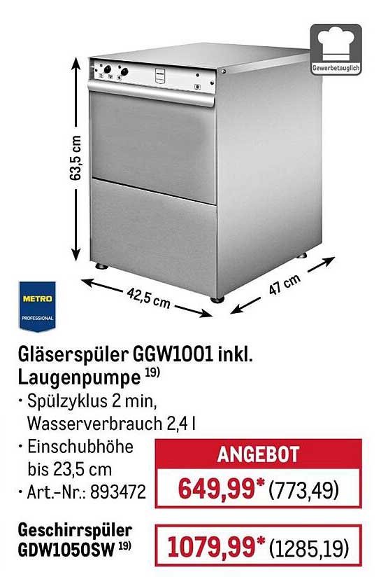 Gläserspüler GGW1001 inkl. Laugenpumpe