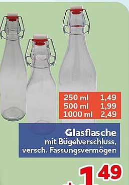 Glasflasche mit Bügelverschluss, versch. Fassungsvermögen