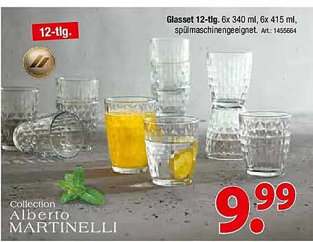Glasset 12-tlg. 6x 340 ml, 6x 415 ml, spülmaschineneeignet. Art.: 1455664