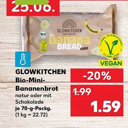 GLOWKITCHEN Bio-Mini-Bananenbrot natur oder mit Schokolade je 70-g-Packg. (1 kg = 22.72)