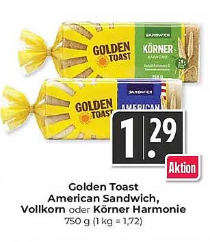 Golden Toast American Sandwich, Vollkorn oder Körner Harmonie