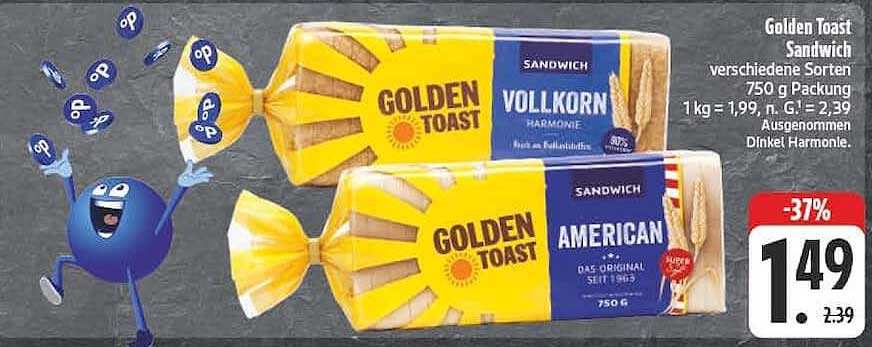 Golden Toast Sandwich verschiedene Sorten 750 g Packung